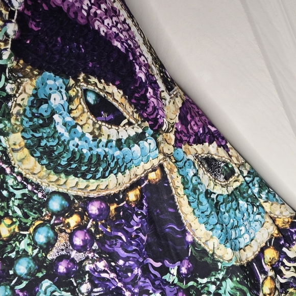 Colorful Strappy Dress with Abstract Masquerade Pattern - Picture 2 of 5